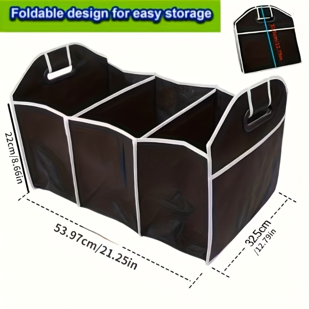 Car Trunk Organizer, Foldable 3-Compartment Black Storage Bin with Carry Handles and 1- or 2-Piece Options