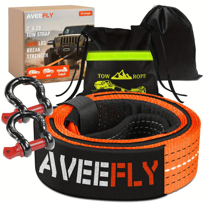 Recovery Tow Strap 4-in-1 Kit 4000-6000 LBS – Off-Road Emergency Strap with D-Ring Shackles, Safety Flag & Storage Bag for Truck, Jeep, ATV