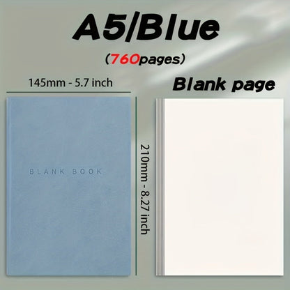 Blank Notebook A5 760 Pages Leather Soft Cover Sketchbook for Sketching Drawing Journaling College Students Adults Gift