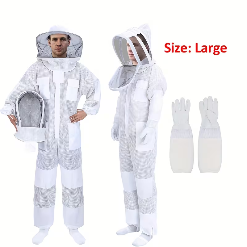 Beekeeping Suit Triple Layer Sting-Resistant Gloves 2 Veils S-3XL for Garden, Patio and Yard Use