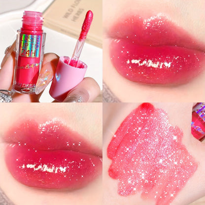 24H Waterproof Glitter Lip Gloss & Lip Stain Set 3PCS, Lip Oil Formula, for Makeup, Travel and Everyday Vanity Use