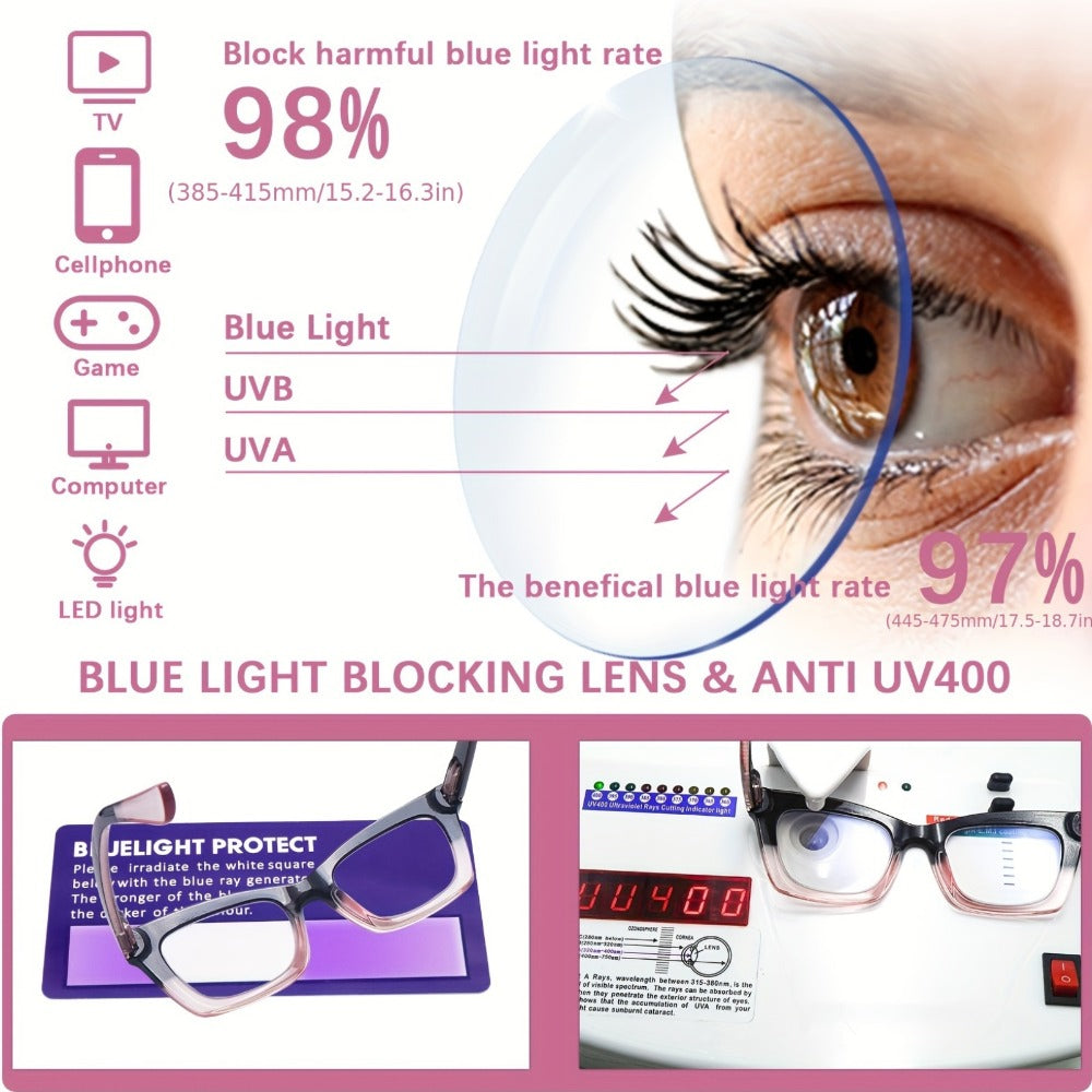 Reading Glasses – Three-Pair Square Reader Set with Spring Hinges, Cloths and Bags with Multiple Strength and Color Options