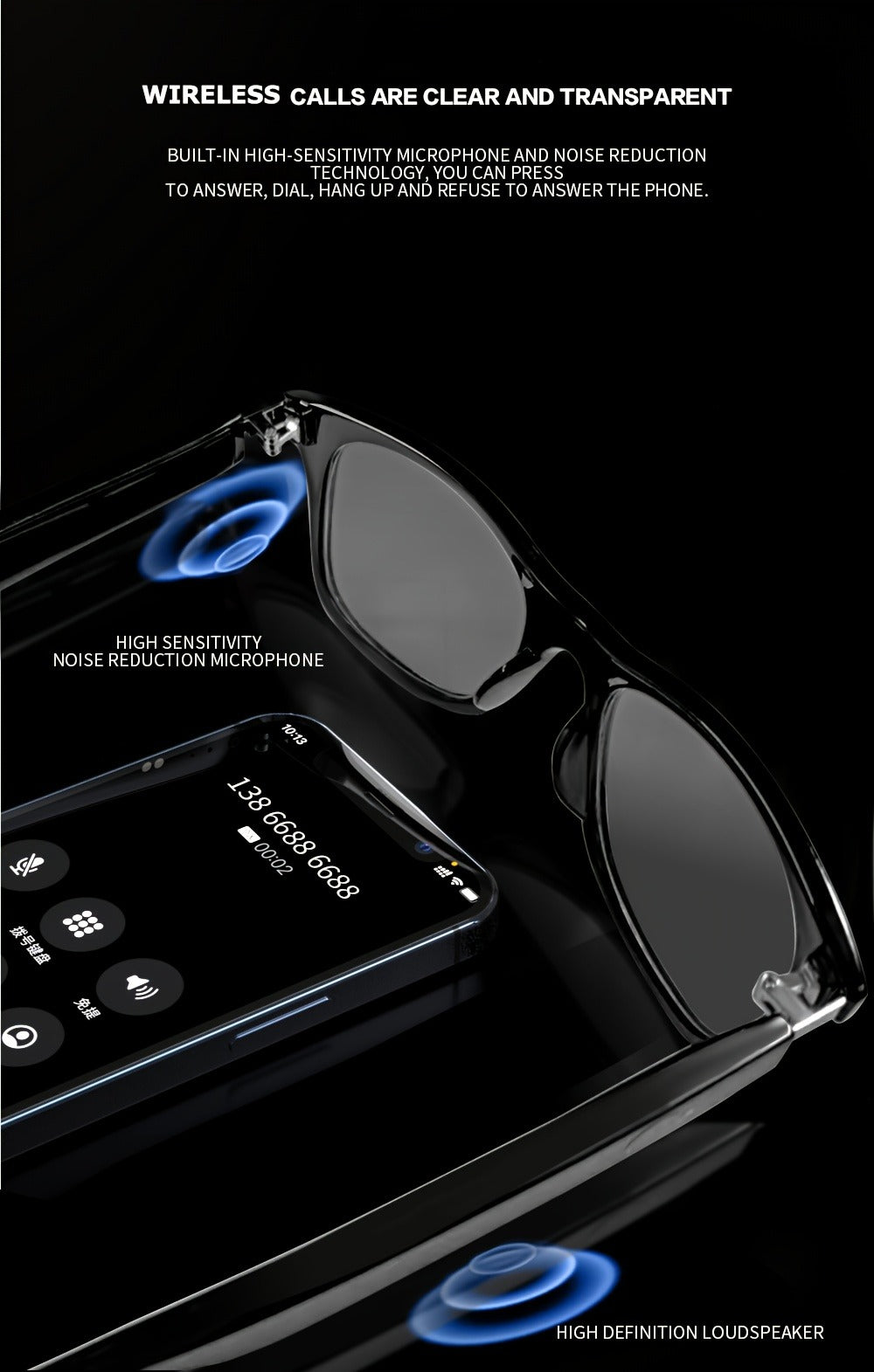 Anti-Blue Light Smart Audio Glasses Bluetooth 5.3 HiFi Open-Ear Wireless Calls Music Anti-UV Lens for an Everyday Personal Care Routine