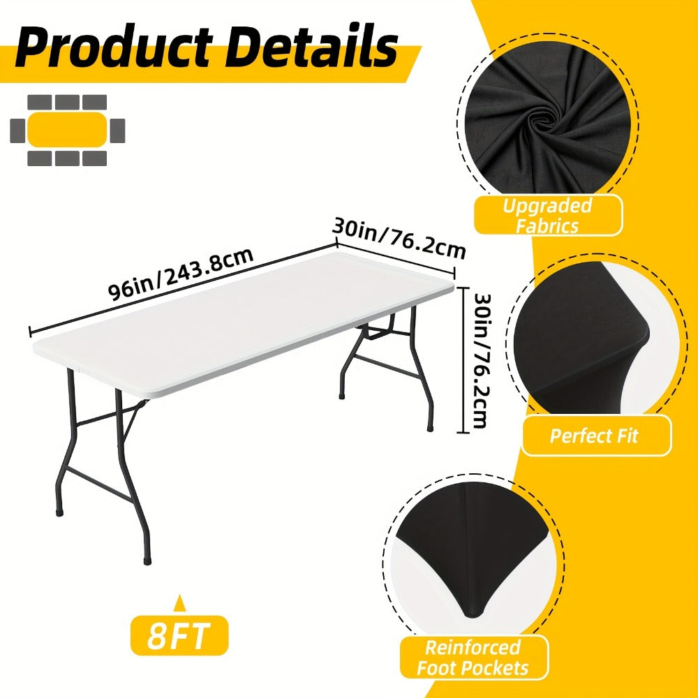 Spandex Stretch Fitted Tablecloths 2pcs 3pcs – 4ft 6ft 8ft Rectangular Elastic Table Covers, Wrinkle-Resistant in Black & White for Wedding