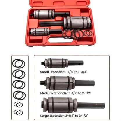 Pipe Expander Spreader Tool Set 3-Piece with 12 O-Rings – 1-1/8" to 3-1/2" Exhaust Muffler Silencer Repair Drop Forged Heat-Treated Steel