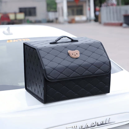 Car Trunk Organizer, Foldable Faux Leather Bow-Detail Box in 30L or 35L Size with Pink and Black Options