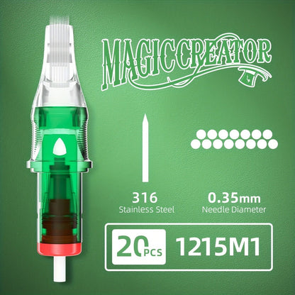 Tattoo Cartridge Needles with MAGICCREATOR Label, 20-Piece Box with 25 RL RS CM M1 Options