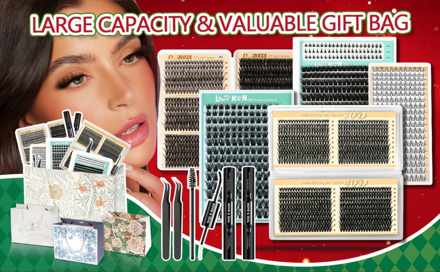 False Eyelash Cluster Kit with Four Package Options from 209 to 1993 Pieces plus Tools and Gift Bags
