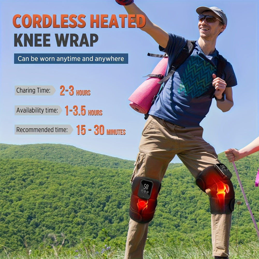 Heated Knee Massager with Heat and Vibration Massage, Wireless Portable Electric Knee Brace Wrap for Pain