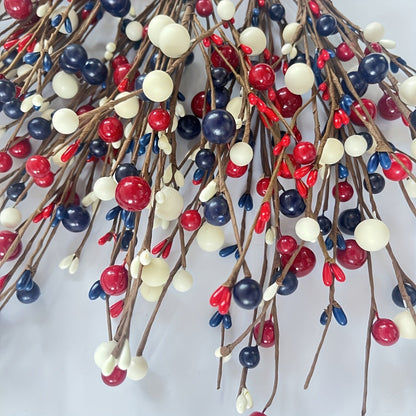 Artificial Berry Branches Red White Blue Patriotic Decor – 5pcs Fake Plastic Stems for Home Tabletop Vase Floral Arrangement Fourth of July