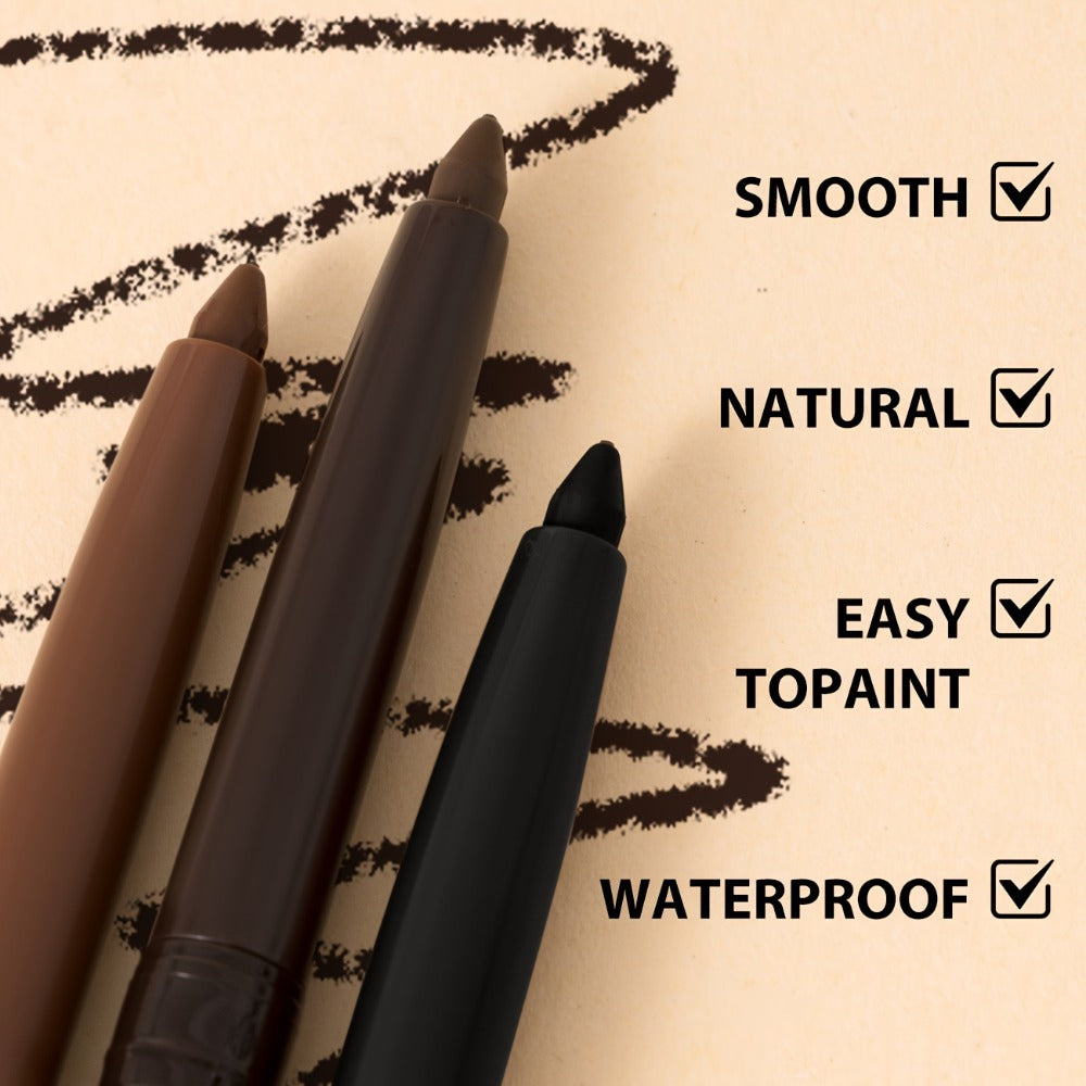 Quick-Dry Brown & Black Gel Eyeliner Pencil 3 Pack Waterproof Smudge-Proof, for Makeup, Travel and Everyday Vanity Use