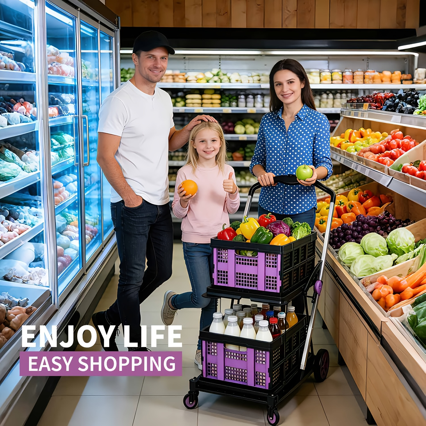 Two Tier Cart with 2 Storage Crates 360° Swivel Wheels, for Garden, Patio and Yard Use, with the Listed Configuration