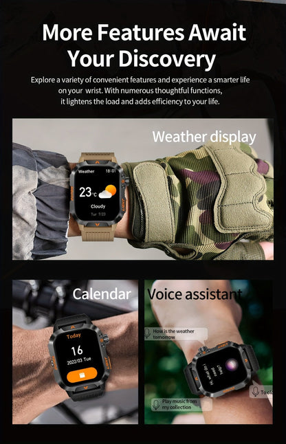 Smart Watch 2.01-Inch Rugged Display with Compass, LED Flashlight, Calling and Three Strap Combinations