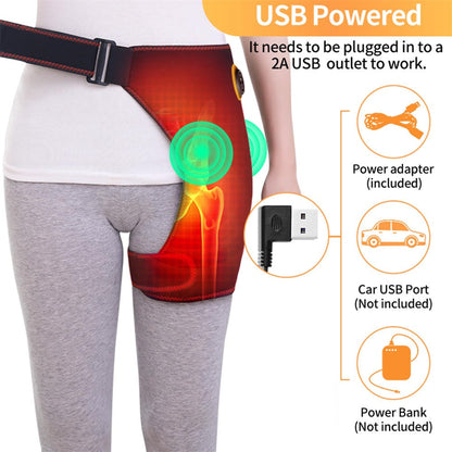 Heated Hip Brace Massager USB Electric for Men & Women - 3 Vibration & 3 Heat Settings Hip Thigh Support Wrap with Heating Pad