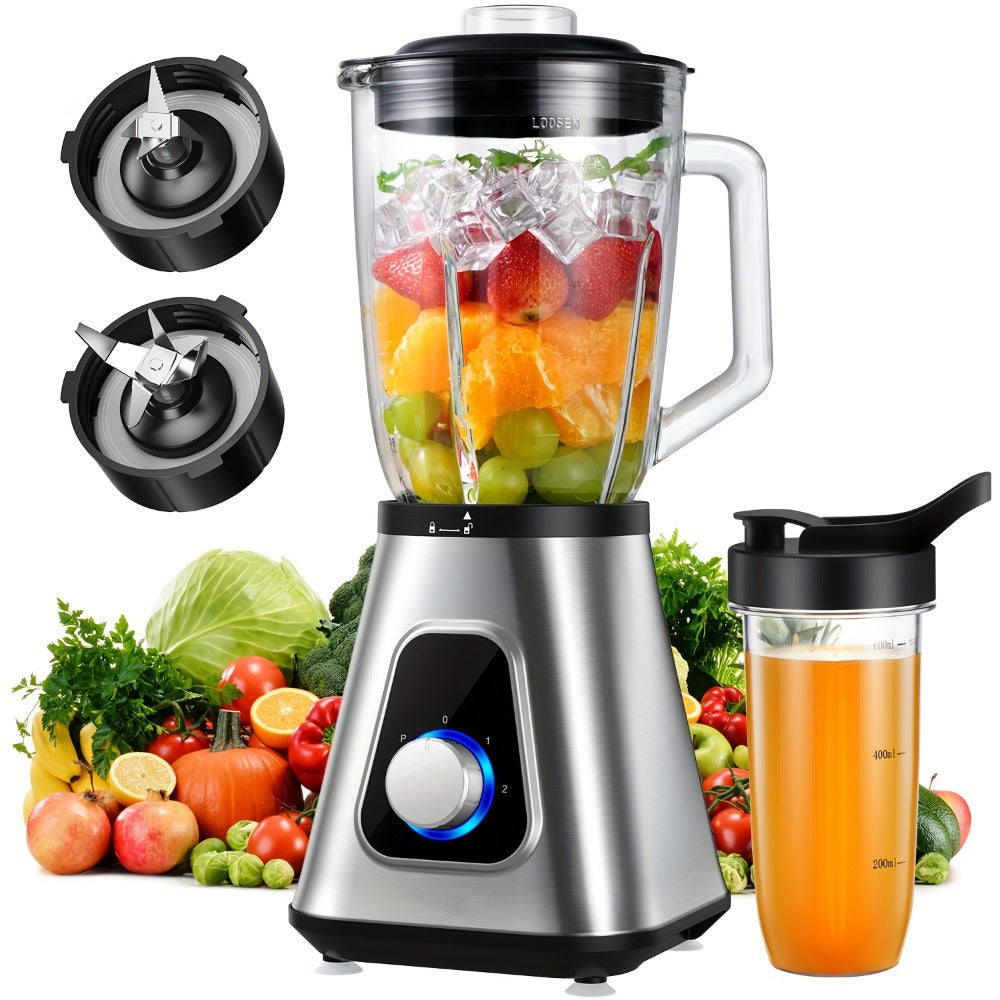 Countertop Blender with 52oz Glass Jar & 22oz Travel Cup, 3-Speed Smoothie Blender for Frozen Fruit Drinks