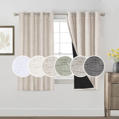 Two-Panel Linen-Textured Blackout Curtain Set in Six Colors with 52-Inch Width and Four Lengths
