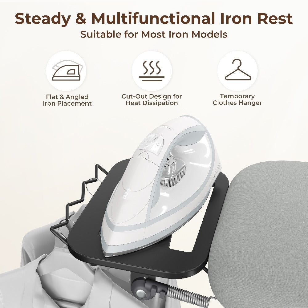 Ironing Board Full Size Foldable Height Adjustable with Clothes Rack Cord Holder 4-Layer Pad Heavy Duty Steel Legs for Laundry Room Living