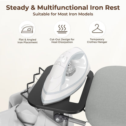 Ironing Board Full Size Foldable Height Adjustable with Clothes Rack Cord Holder 4-Layer Pad Heavy Duty Steel Legs for Laundry Room Living