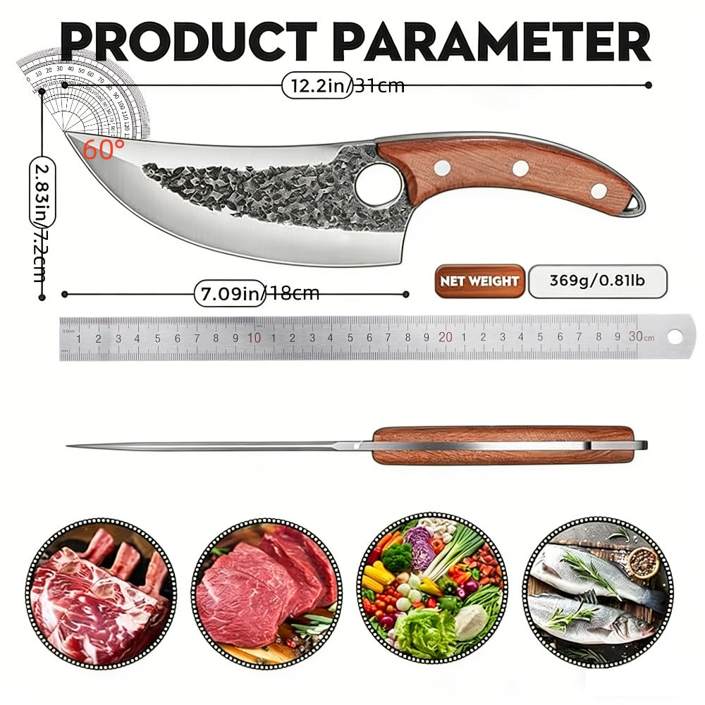 Hand Forged Viking Knife High Carbon Steel 7 Inch with Sheath Butcher Cleaver for Meat Cutting for Grilling, Camping and Outdoor Meals