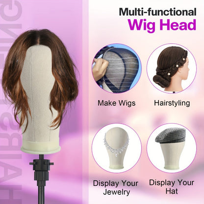 Mannequin Head Wig Stand Set with Adjustable Tripod 22 Inch Cosmetology Manikin Head for Wigs Styling Practice Display Pink Black White Home