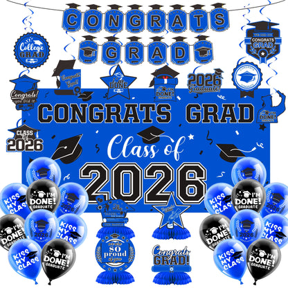 Class of 2026 Graduation Decoration Set with Letter Banner, Hanging Pieces and Six Color Options