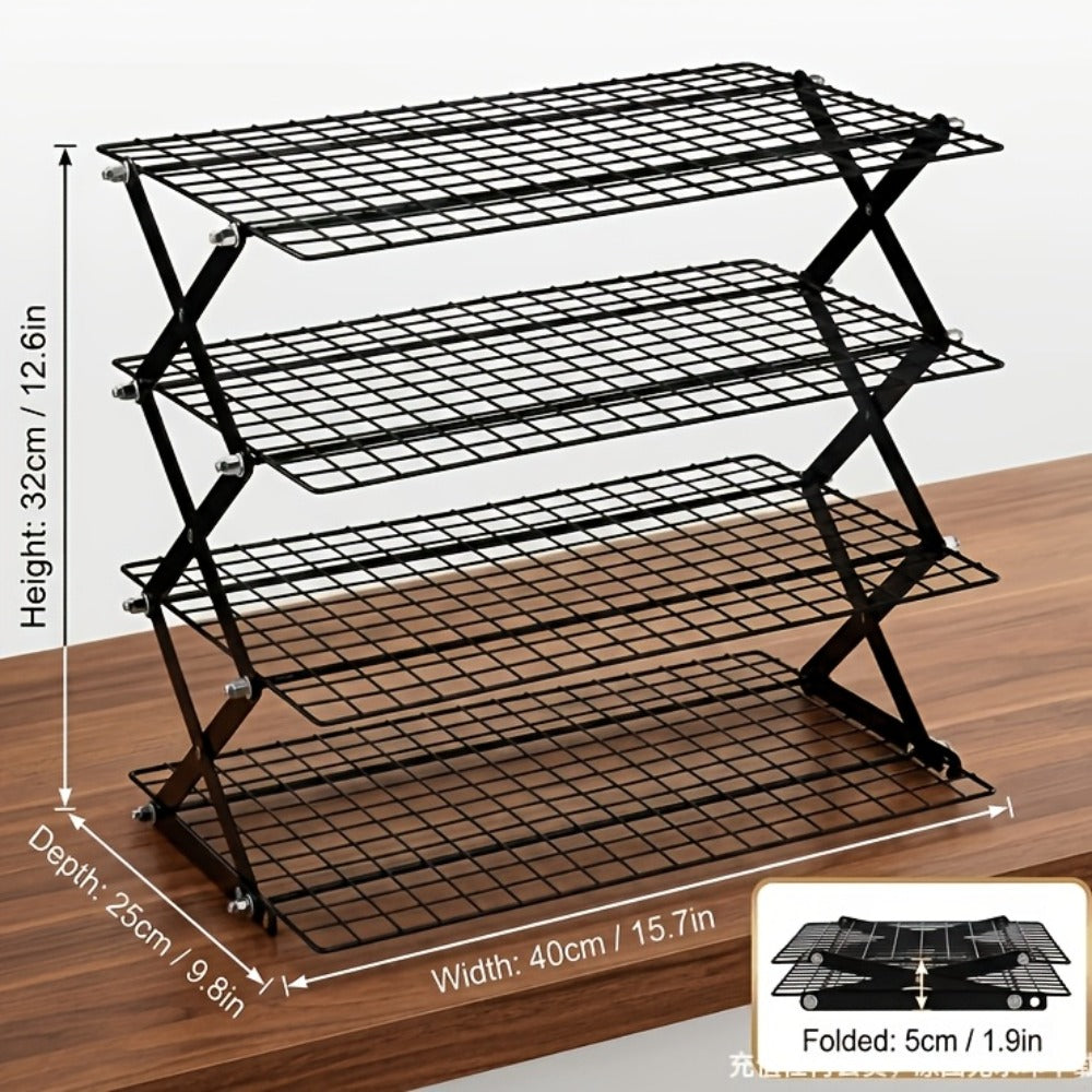 Foldable Cooling Rack for Baking, Stackable Wire Baking Rack with 4-Position Height Adjustment