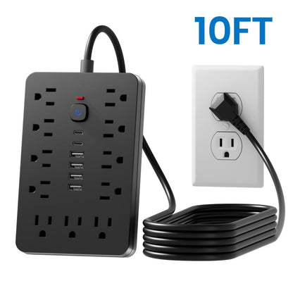 Power Strip with 11 AC Outlets, 4 USB-A, 2 USB-C and Short, 5-Foot or 10-Foot Standard or Braided Cord