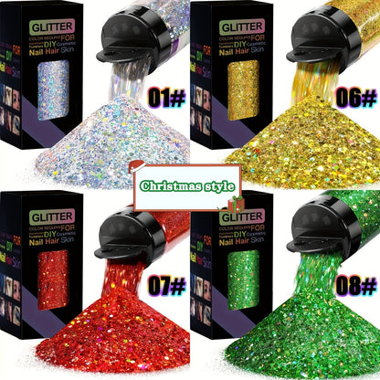Holographic Chunky Glitter Set 4 Boxes 200g – Laser Diamond Metallic Hexagonal Flakes for Epoxy Resin, Tumblers, Scrapbooking