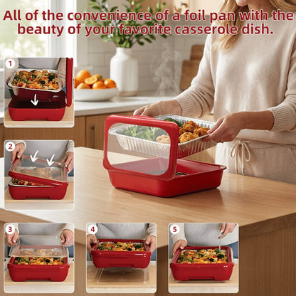 Aluminum Foil Insulated Food Tray Set 2-in-1 Reusable Stand with 2 Disposable Foil Trays for Grilling, Camping and Outdoor Meals