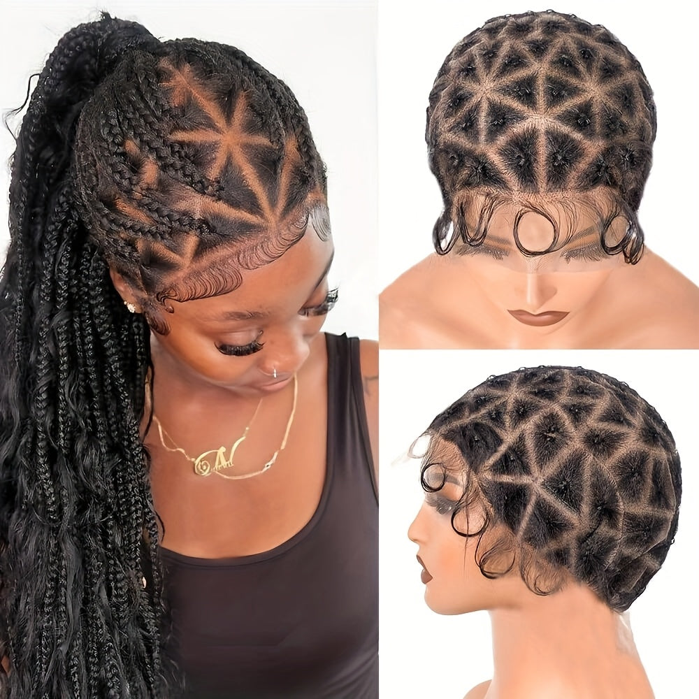 HD Lace Crochet Wig Cap Pre-Made Braided Sections Baby Hair Glueless Full Lace Base for Box Braids Goddess Passion Twist 45-122 Sections