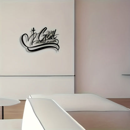 With God All Things Are Possible Metal Wall Sign in Black Script, 11.81 x 7.87 Inches for Indoor Display