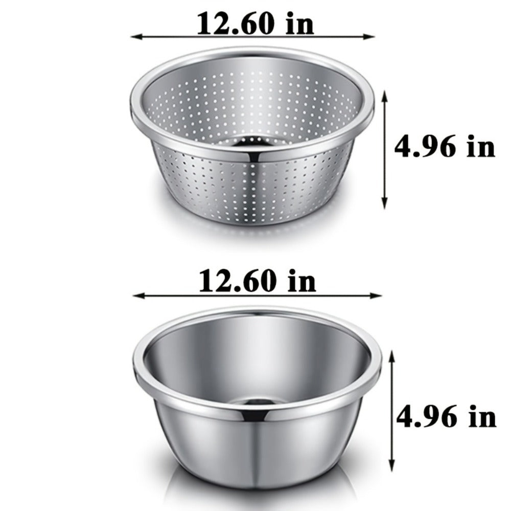 Stainless Steel Colander with Mixing Bowl Set 304 Food Grade Strainer Bowl for Washing for Home Cooking, Dining and Outdoor Meals