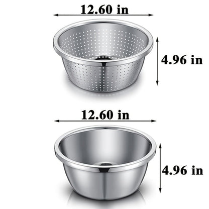 Stainless Steel Colander with Mixing Bowl Set 304 Food Grade Strainer Bowl for Washing for Home Cooking, Dining and Outdoor Meals