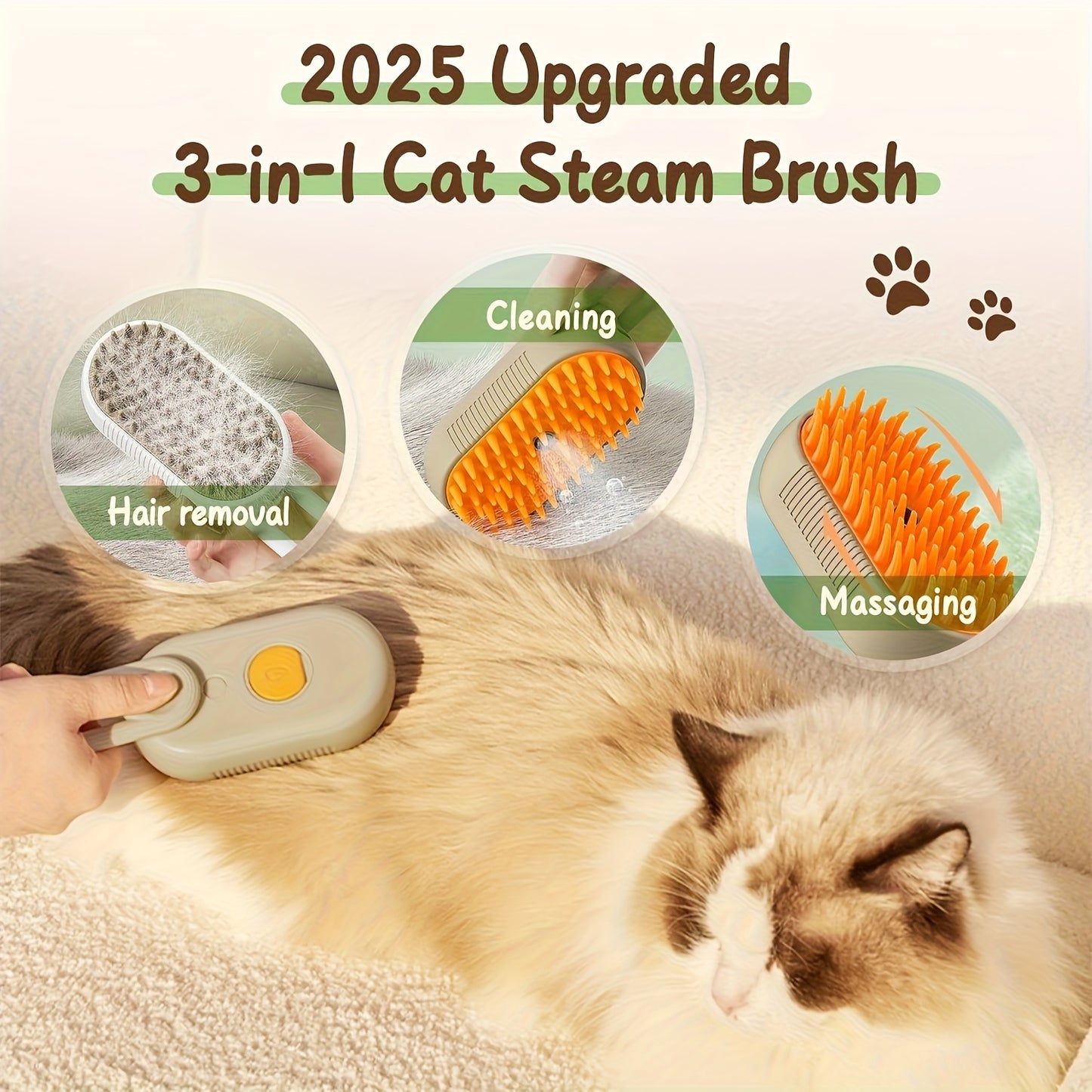 Cat Grooming Steam Brush – Self-Cleaning 4-in-1 Pet Brush with Spray for Cats & Dogs Shedding Grooming Control Deshedding Tool