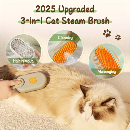 Cat Grooming Steam Brush – Self-Cleaning 4-in-1 Pet Brush with Spray for Cats & Dogs Shedding Grooming Control Deshedding Tool