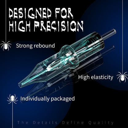 EO Sterilized Tattoo Cartridge Needles 50pcs Mixed Sizes 3RL 5RL 7RL 9RL 5RS 7RS 9RM for Temporary Body Art, Festivals and Costumes