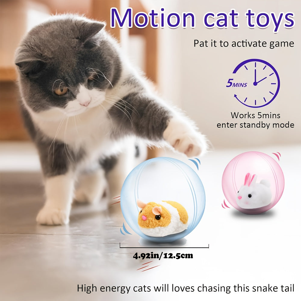 Interactive Cat Toy Ball – Automatic Motion Activated Rolling Toy for Indoor Cats and Dogs, Rechargeable Electric Moving Ball with Rabbit