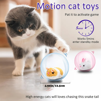 Interactive Cat Toy Ball – Automatic Motion Activated Rolling Toy for Indoor Cats and Dogs, Rechargeable Electric Moving Ball with Rabbit