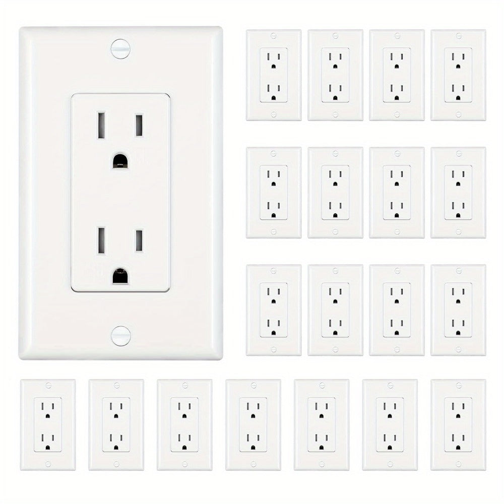 15 Amp Tamper Resistant Wall Outlet 20 Pack with Decorator Wall Plates Included Standard for Home Cooking, Dining and Outdoor Meals