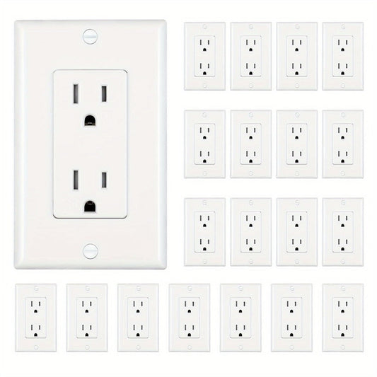 15 Amp Tamper Resistant Wall Outlet 20 Pack with Decorator Wall Plates Included Standard for Home Cooking, Dining and Outdoor Meals