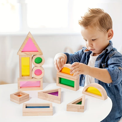 Building Block Set Translucent Acrylic Geometric Shapes with Colorful Triangle, Circle, Arch and Window Pieces