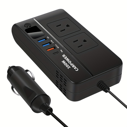 200W Car Power Inverter DC 12V to AC 110V with USB-C PD 20W & QC3.0 Fast Charging for Garden, Patio and Yard Use