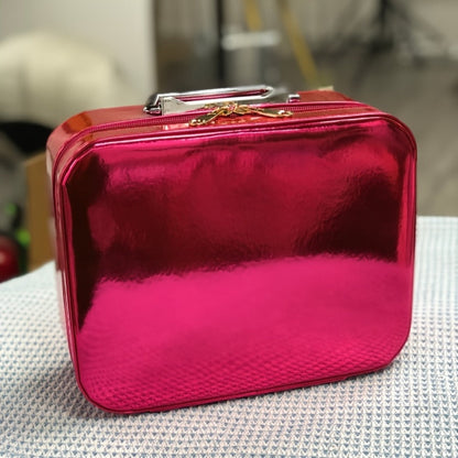 Glitter Makeup Travel Case Hard Shell Large Capacity Flat Lay Organizer Luxury Cosmetic Storage Box for Women Portable Fits in Suitcase Gold