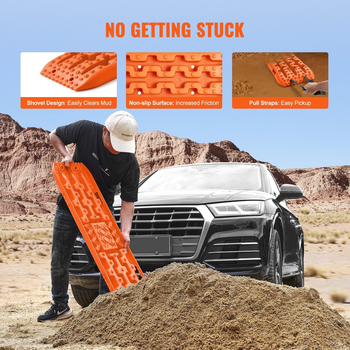 Traction Boards 2-Pack – 10-Ton Off-Road Vehicle Recovery Boards for Mud, Sand & Snow, High-Strength PP with Pull Straps & Storage Bag