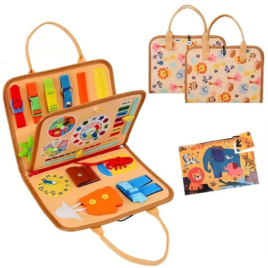 Busy Board for Toddlers 1 2 3 Years Old Montessori Sensory Activity Travel Toy with Zippers Buckles Buttons Laces