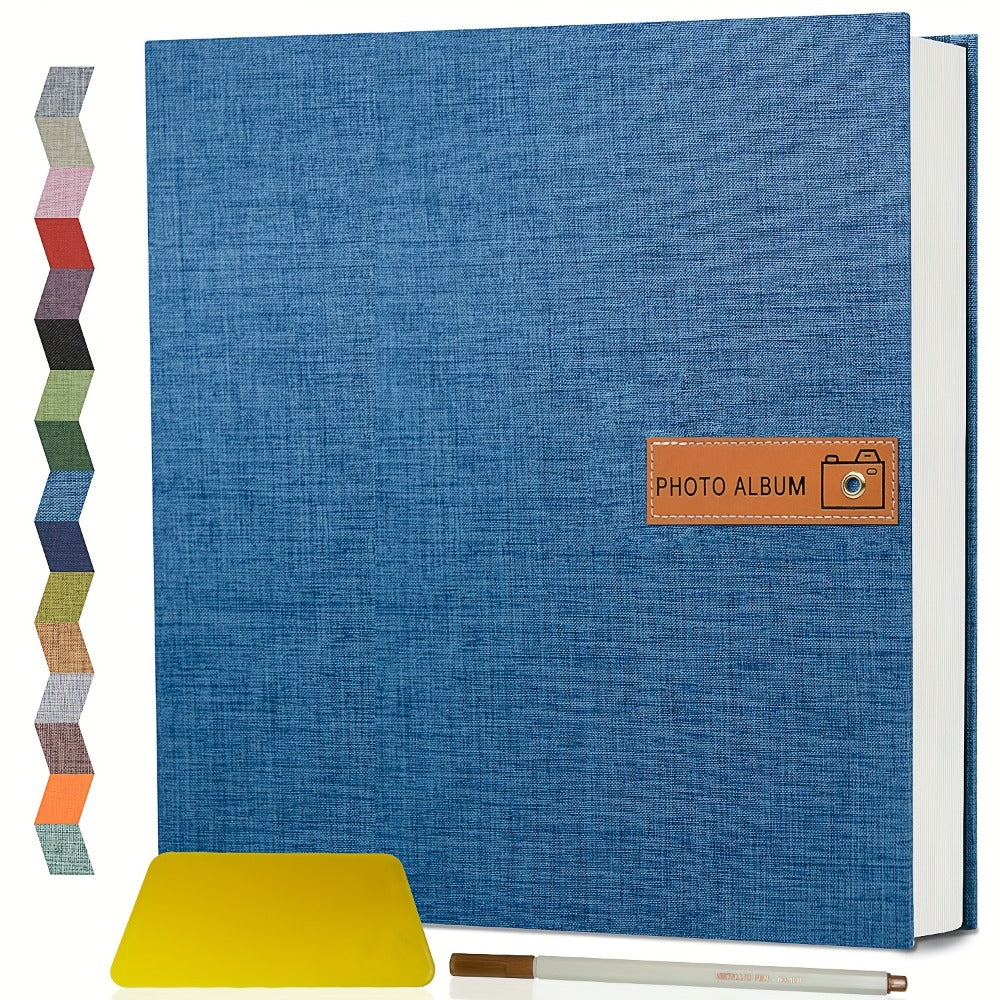 Self Adhesive Photo Album Scrapbook – Large Linen Cover Memory Book for 4x6 5x7 8x10 Photos, DIY Picture Book with Metal Pen, Gift for Mom