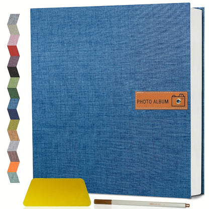 Self Adhesive Photo Album Scrapbook – Large Linen Cover Memory Book for 4x6 5x7 8x10 Photos, DIY Picture Book with Metal Pen, Gift for Mom