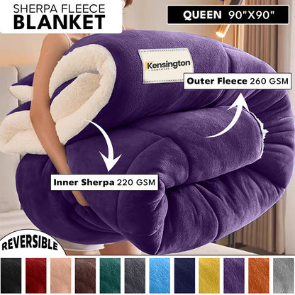 480GSM Sherpa Fleece Blanket, Double-Sided Heavy Throw for Couch, Bed & Travel, Reversible All Season
