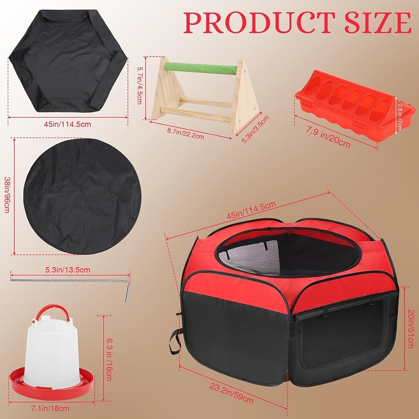 Chicken Brooder Tent Bundle, Chick Playpen Feeder Waterer Perch Kit for Garden, Patio and Yard Use