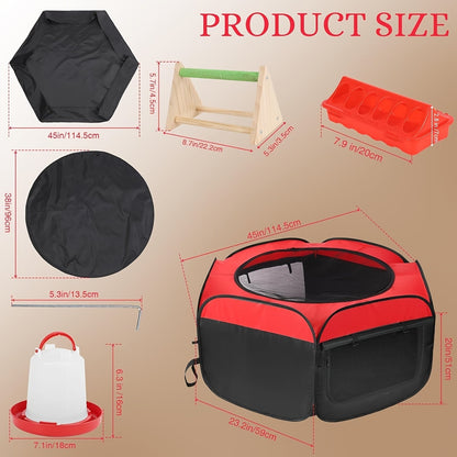 Chicken Brooder Tent Bundle, Chick Playpen Feeder Waterer Perch Kit for Garden, Patio and Yard Use